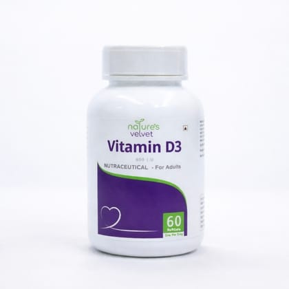 Natures Velvet Vitamin D3 600 IU Softgels for Bone Strength, Teeth Health & Calcium Absorption – 60 Softgels