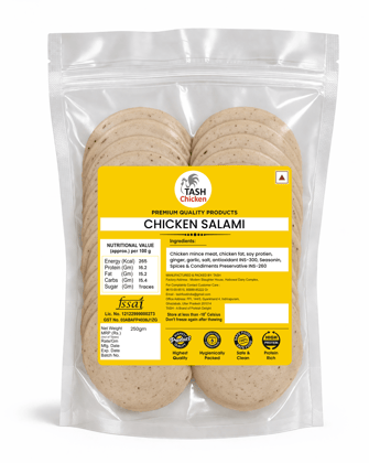TASH Premium Chicken Salami (250g) – Ready-to-Eat Gourmet Cold Cuts | High Protein, Lean & Juicy | Smoked Deli-Style Slices for Sandwiches, Salads, and Breakfast | Freshly Sourced & Vacuum Packed