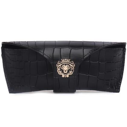 Black Deep Cut Croco Leather Looped Closure Eyewear Glasses Cover by Brune & Bareskin-FS