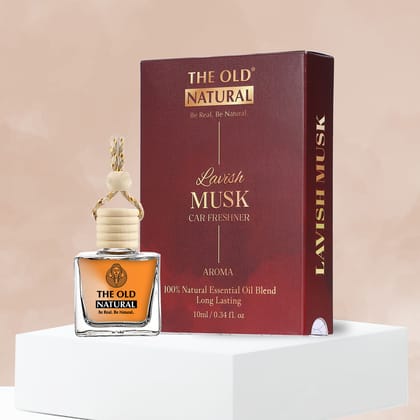 The Old Natural Car Freshener with Essential Oils Fragrance in Glass Bottle with Wooden Diffuser Lid | Car Perfume | Lavish Musk Car Perfume, 10 ml