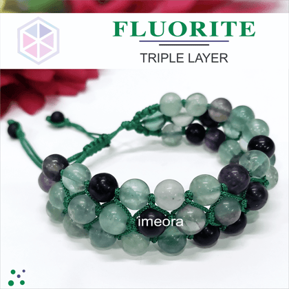 Certified Triple Layer Fluorite 8mm Natural Stone Bracelet
