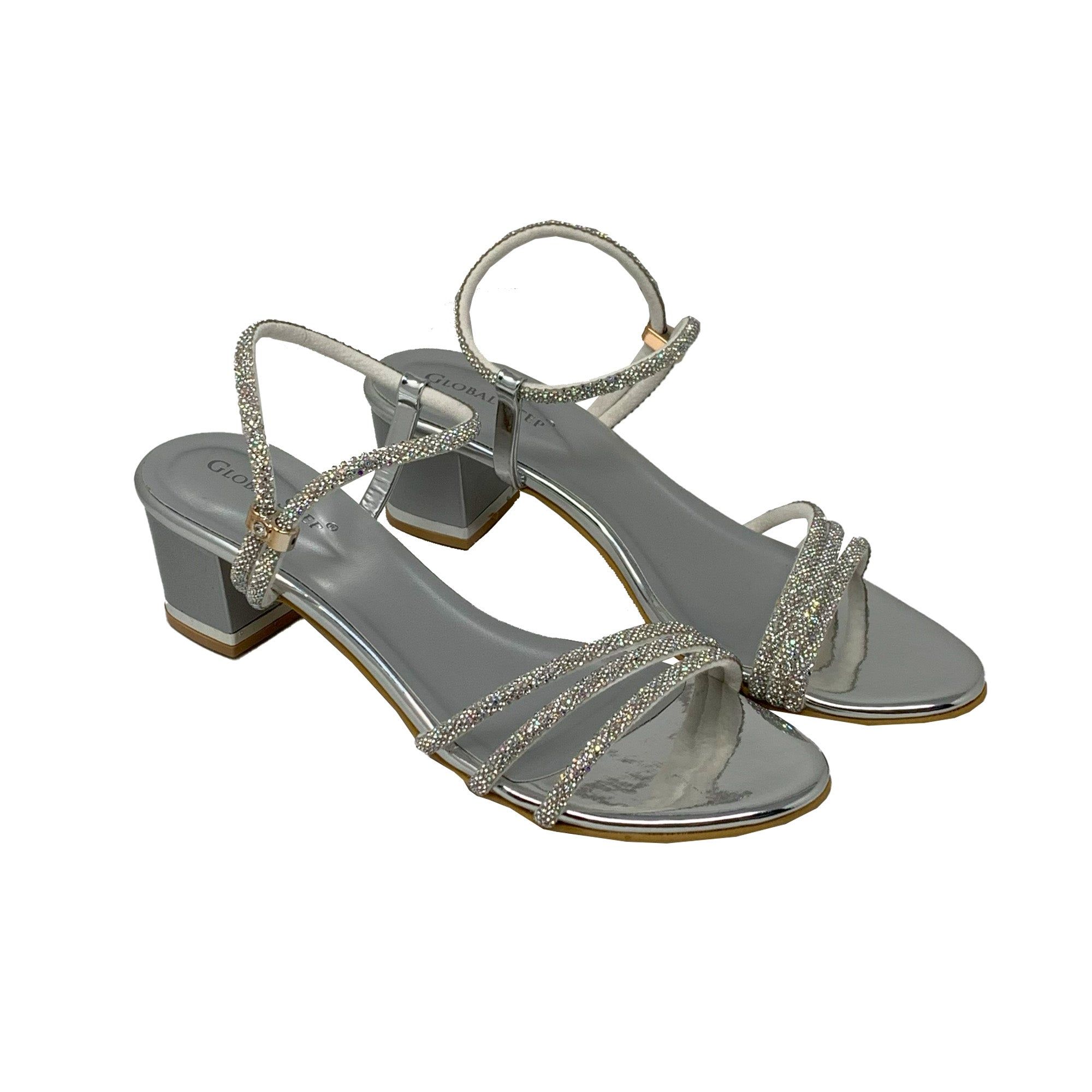 DazzleTwist Strap Heels-Silver / 36