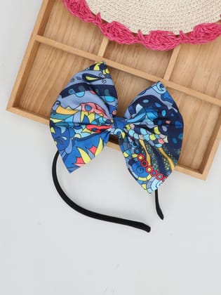 Blue Printed  Bow Hairband -Blue-one Size / Blue