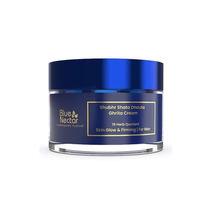 Blue Nectar Shata Dhauta Ghrita Cream for Men | 100 Times Washed Ghee Face Moisturizer for Men | Natural Glow Saffron Face Cream for Daily Hydration & Nourishment (19 Herbs, 50g) Blue Nectar Shata Dhauta Ghrita Cream for Men | 100 Times Washed Ghee Face 