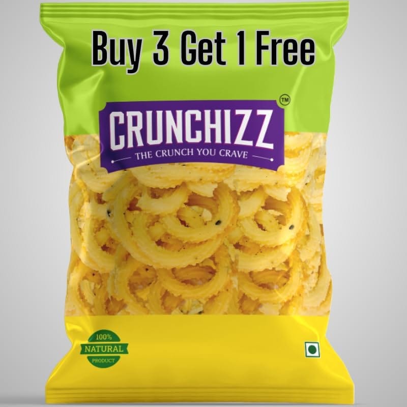 CRUNCHIZZ Snacks - Get 4 at the Price of 3 - 1 Pack FREE Offers I Authentic Kerala CHAKLI/MURUKKU I Traditional South Indian Recipe I No Artificial Additives I Crispy & Crunchy I 4 PACK COMBO I 150 Grams Each I