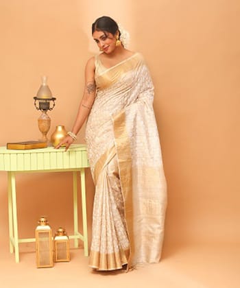 Natural offwhite chhattisgarh tussar silk handloom saree