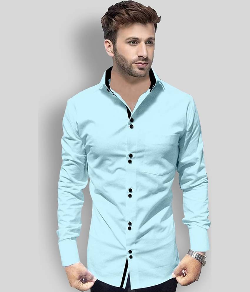 P&V - Blue Cotton Blend Regular Fit Men's Casual Shirt (Pack of 1)