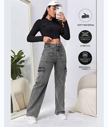 Gazal Fashions Women's Cargos High-Rise Jeans ( Grey )