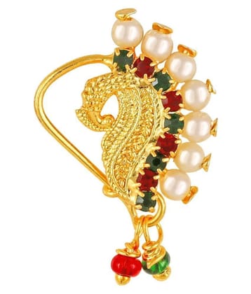 Vighnaharta Gold Plated with Peals Alloy Maharashtrian banu Nath Nathiya./ Nose Pin for women VFJ1005NTH-TAR - Golden