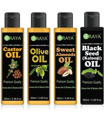 ORAYA 100% Pure & Natural Castor+Olive+Almond+ ( Kalonji) Hair Oil- 400 ml Pack of 4