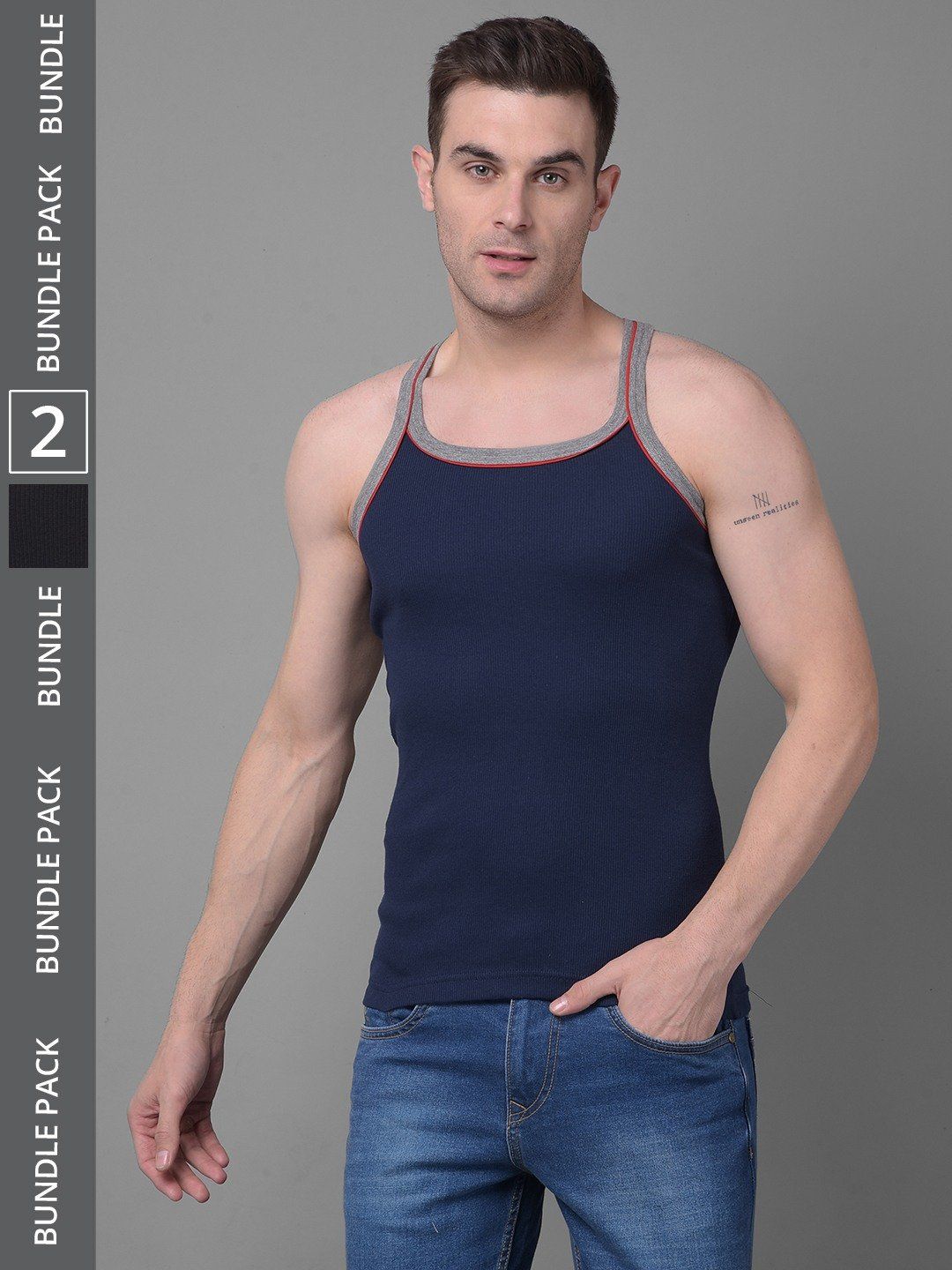 Men's Assorted Pack of 2 Solid Combed Cotton Racerback Styled Gym Vest