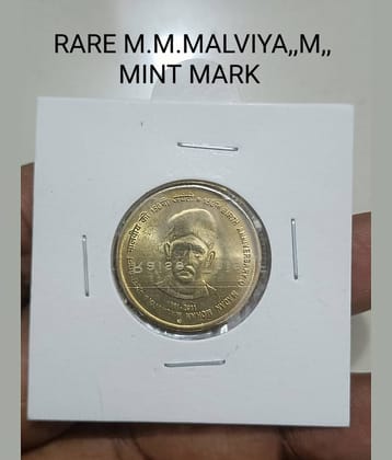 EX RARE 5 RS M,M,MALVIYA ,,M,, MINT MARK COIN IN XF GRADE