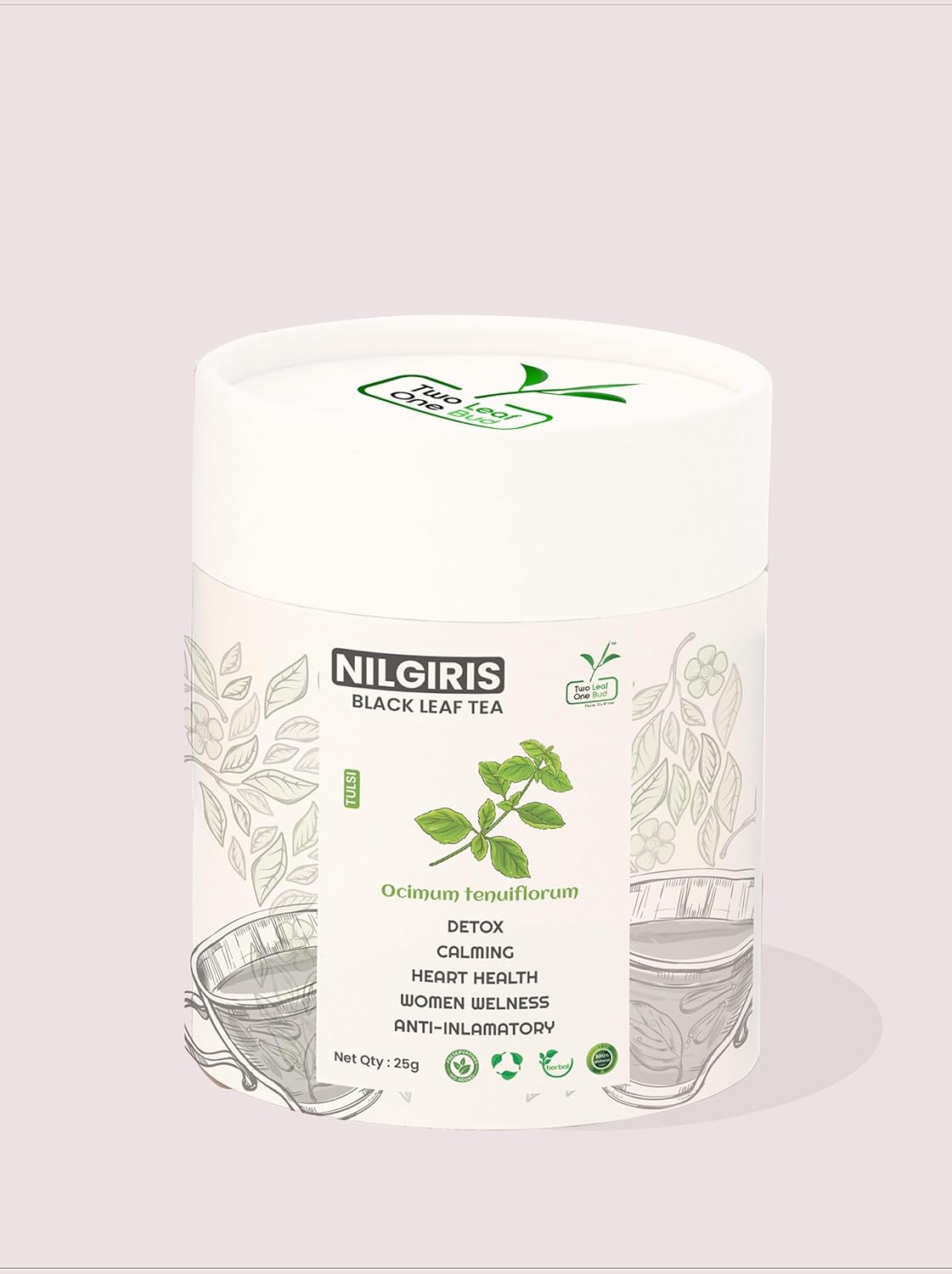 Two Leaf One Bud Nilgris Black Leaf Tea - Tulsi 25 Gms