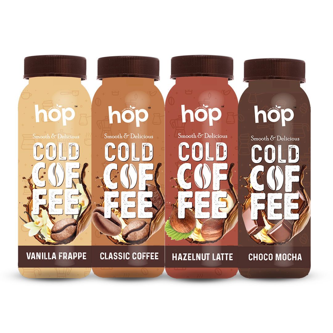 HOP Smooth & Delicious Cold Coffee Mix Assorted Flavors, 200 ml - Pack of 12
