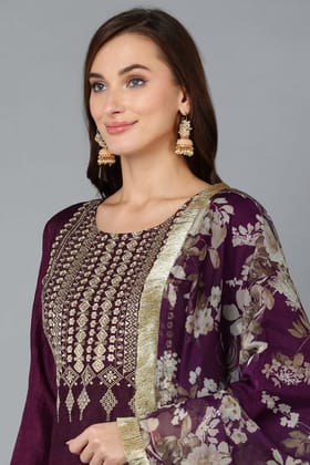 Purple Silk Blend Yoke Design Kurta Pant With Dupatta PKSKD1870 Purple Silk Blend Yoke Design Kurta Pant With Dupatta PKSKD1870