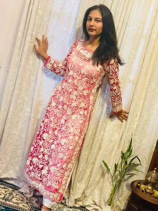 Embroidered Tulle Kurti with Odhani