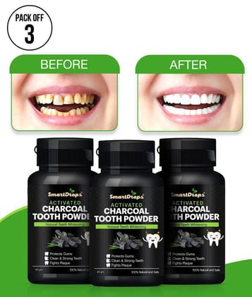 Smartdrops Activated Charcoal Teeth Powder For Teeth Whitening Powder 80gm Pack of 3