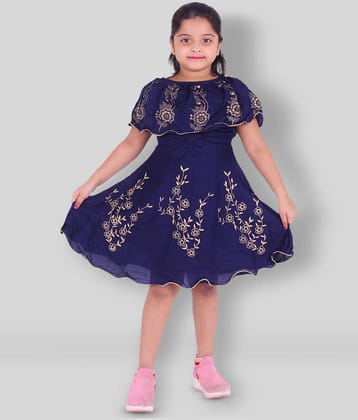 JCT DRESSES - Dark Blue Cotton Blend Girl's Frock ( Pack of 1 )