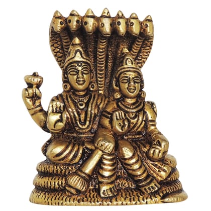 Brass Laxmi Vishnu God Idol Statue - Divine Home Temple Decor, Height : 3.5 Inch (BSMAS1392 F)