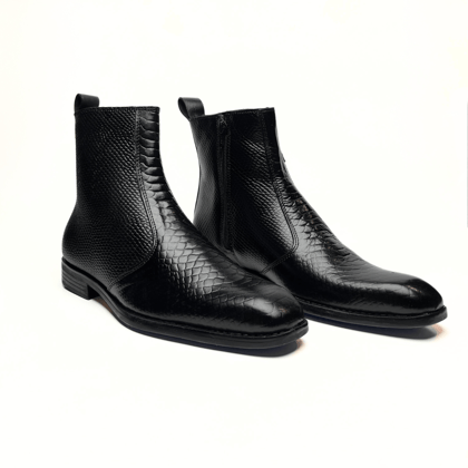 Croco Italian Chelsea Boots with Side Chain (Black)-6