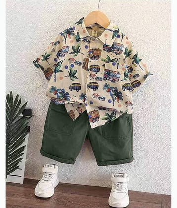 Ocvito Boys Cotton Shirt & Shorts Set ( Green , Pack of 1 )