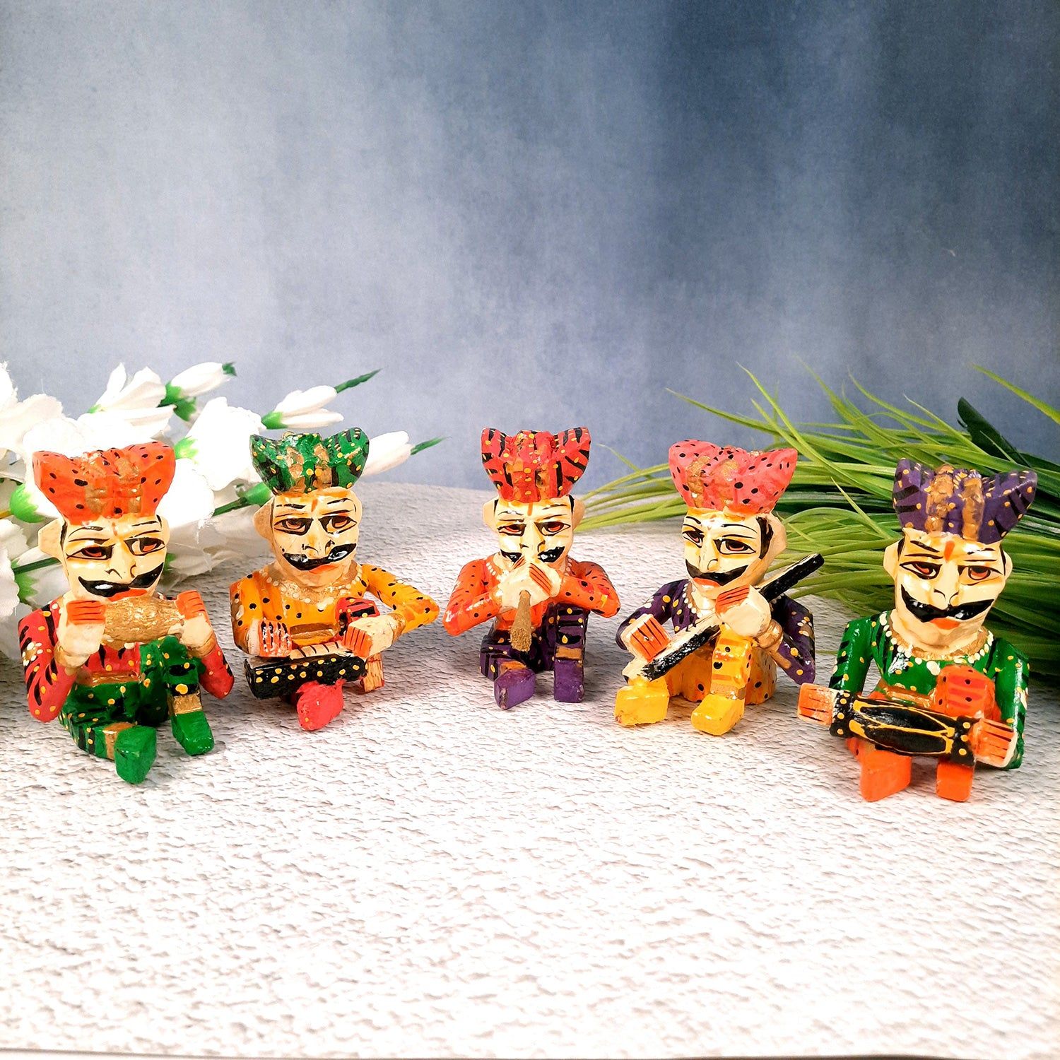 Rajasthani Musician Showpiece | Babla Musicians - For Table & Home Decor - 4 Inch -Set of 5