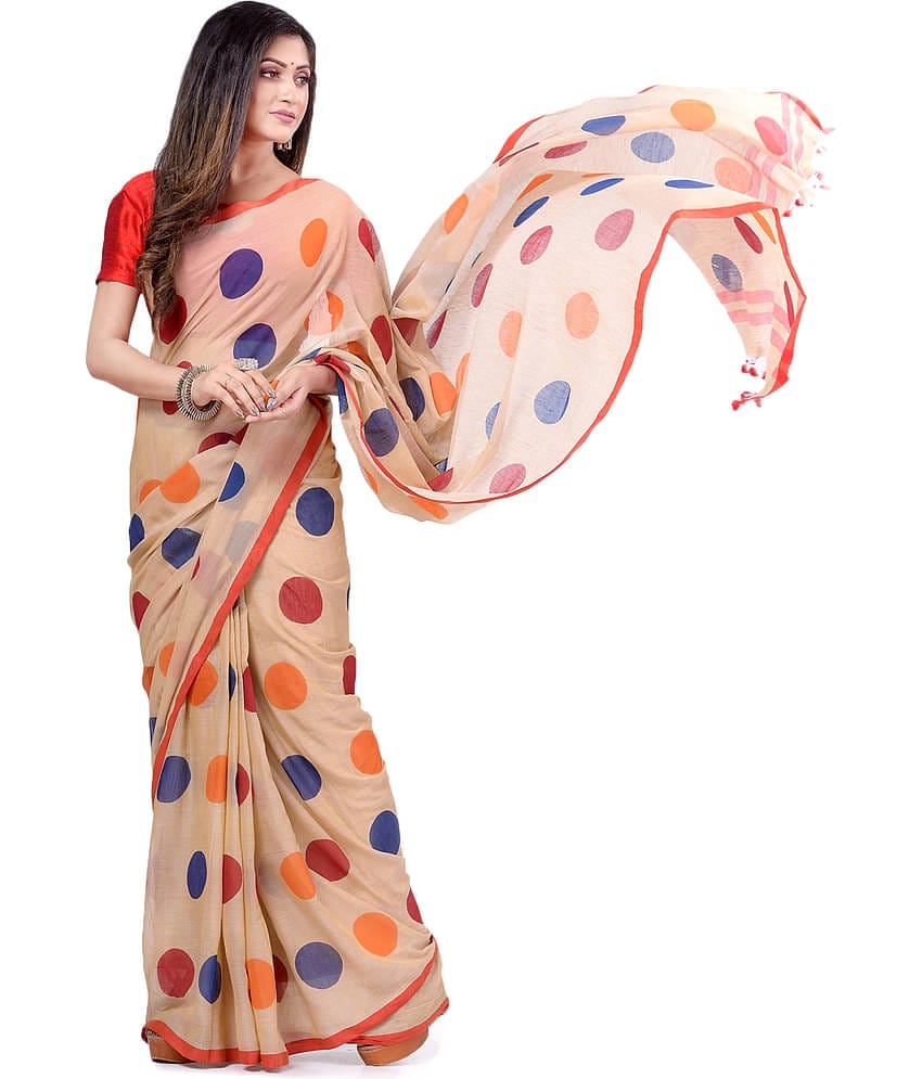 Desh Bidesh Cotton Self Design Saree Without Blouse Piece ( Red )