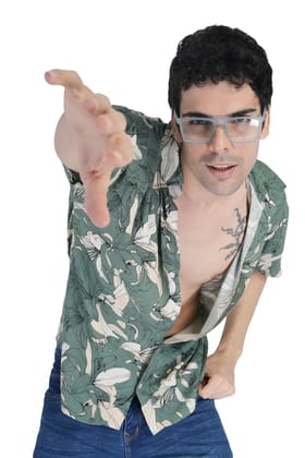 Green Tropical Leaf Print Casual Shirt