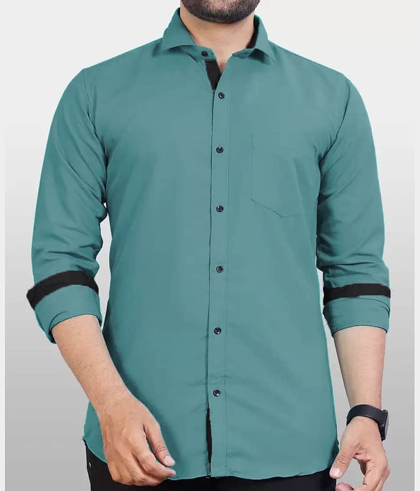 jeevaan... the perfact fashion Cotton Blend Regular Fit Solids Full Sleeves Men's Casual Shirt - Teal ( Pack of 1 )