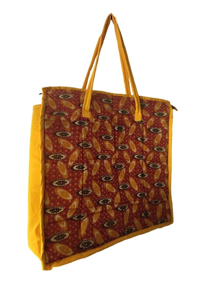 KALAMKARI  Handcrafted Quilted Cotton Tote Bag with Zipper Closure and Double Handles