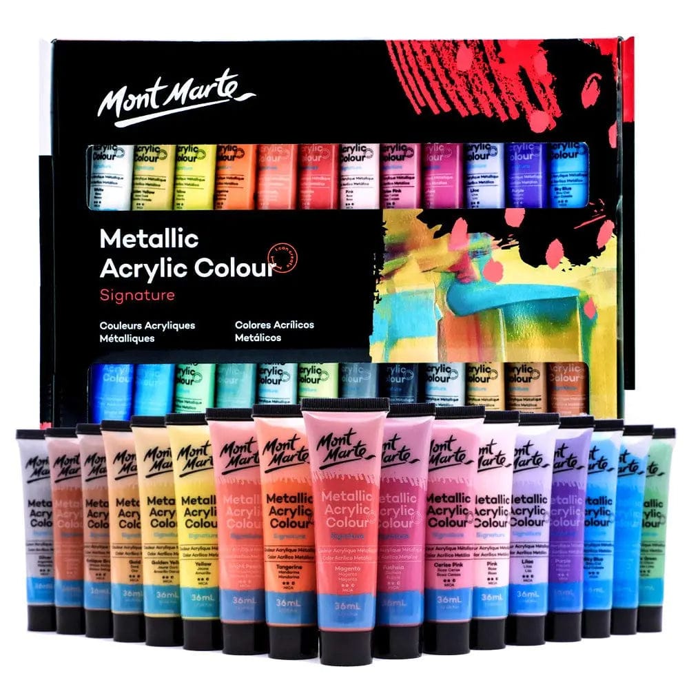 Mont Marte Metallic Acrylic Colour Paint Set Signature 24Pc X 36Ml