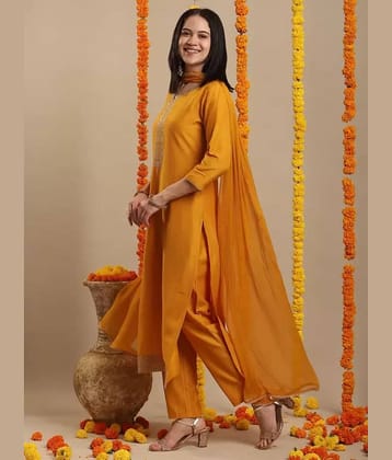 YAGNIK FASHION Women Rayon Solid A-line Kurti With Pants ( Yellow )