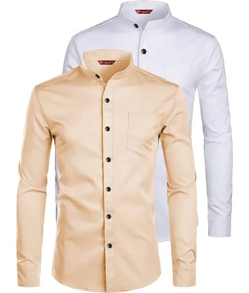 Yugnik Cotton Blend Slim Fit Full Sleeves Men's Formal Shirt - Orange ( Pack of 2 )