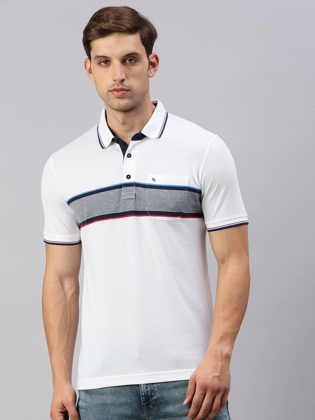 Classic Polo Men's Half Sleeve White Polo Neck Slim Fit Solid T-Shirt | VTA - 282 B SF P