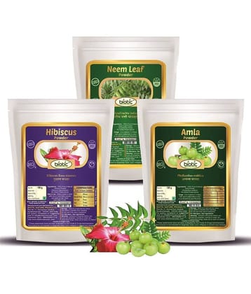 Biotic Natural Neem Leaf, Hibiscus and Amla Powder for Hair (100g each) 100 gm