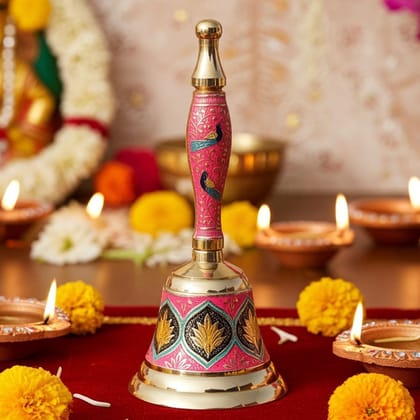 Brass Bell No. 3 Pink Colour, Height : 8.2 Inch (ZMAS165 C)
