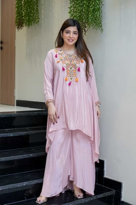 Saafi Pink Embroidered Co ord Sets-XXL