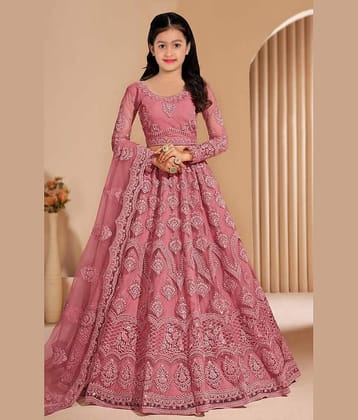 Keyura Net Lehenga Choli Set For Girls ( Pack of 1 , Peach )