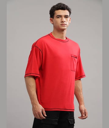 Gritstones Pack of 1 Cotton Blend Oversized Fit Men's T-Shirt ( Red )