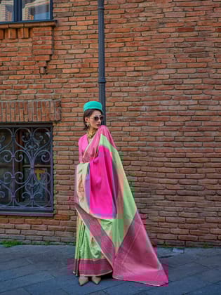 Green Pure Soft Silk Woven Designed Saree
