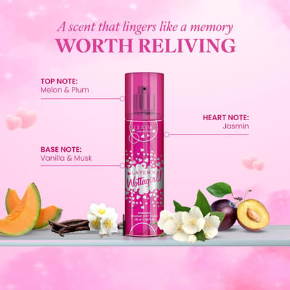 Layer'r Wottagirl Romance Body Splash | Uplifting Melon, Jasmine & Musk Scent for Women | Light, Long-Lasting Mist | 135ml Daily Fragrance