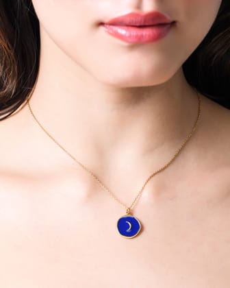 Glazed Moon Necklace-18k Gold Plated / Dark Blue