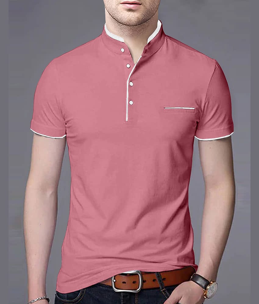 ENITOR Men Cotton Blend Regular Fit Solid T-Shirt ( Peach )