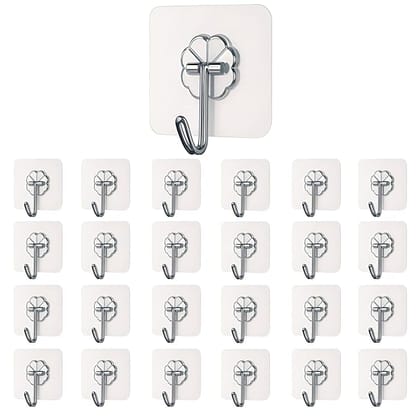 Self Adhesive Wall Hooks - Heavy Duty Wall Hooks for Hanging | Nail Free Sticky Hooks for Wall Heavy Items Without Drilling, Transparent Wall Hanger Hook (25)