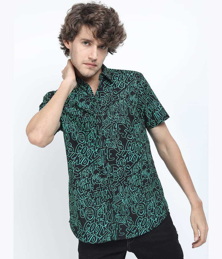 Ketch 100% Cotton Slim Fit Printed Half Sleeves Men's Casual Shirt - Black ( Pack of 1 )