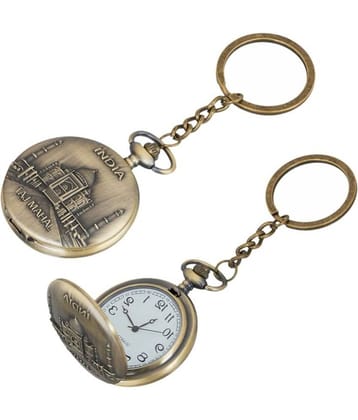 Gala Time Taj Monument  Theme Designer Pocket Watch Vintage Premium Analog Clock Antique Metallic Keyring Gift Key Chain