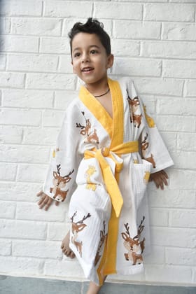 Kids HandBlock Premium Waffle Cotton Bathrobe Deer pattern - Small (2-4 years)