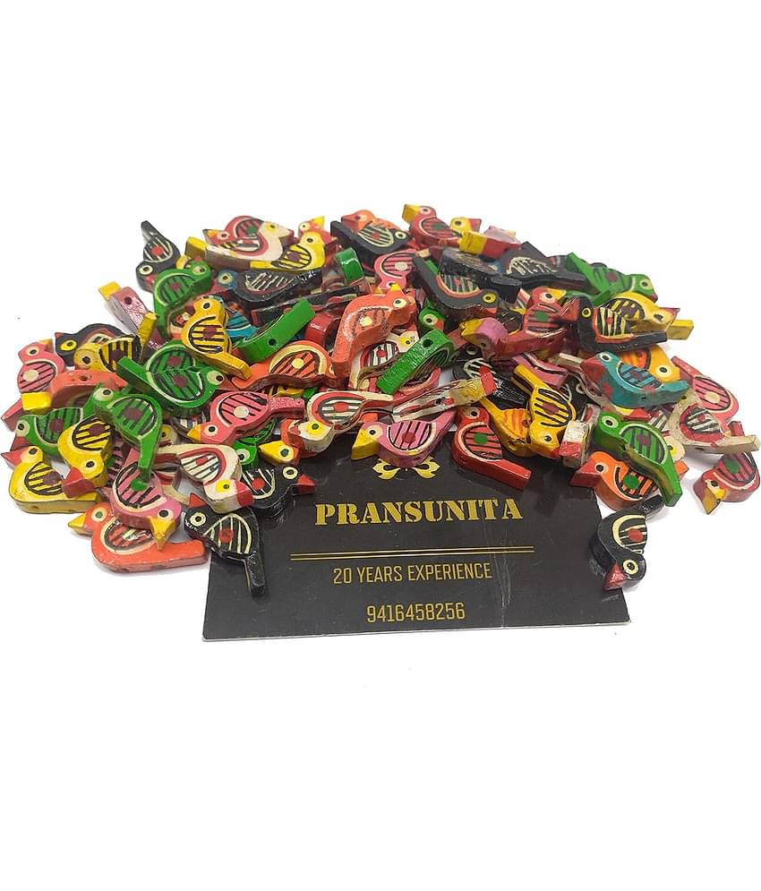 Vardhman 50 pcs Wooden Multicolored Bird Beads Size 3 cm for Jewellery Making, Dresses,Beading, Art and Crafts and Craft Work