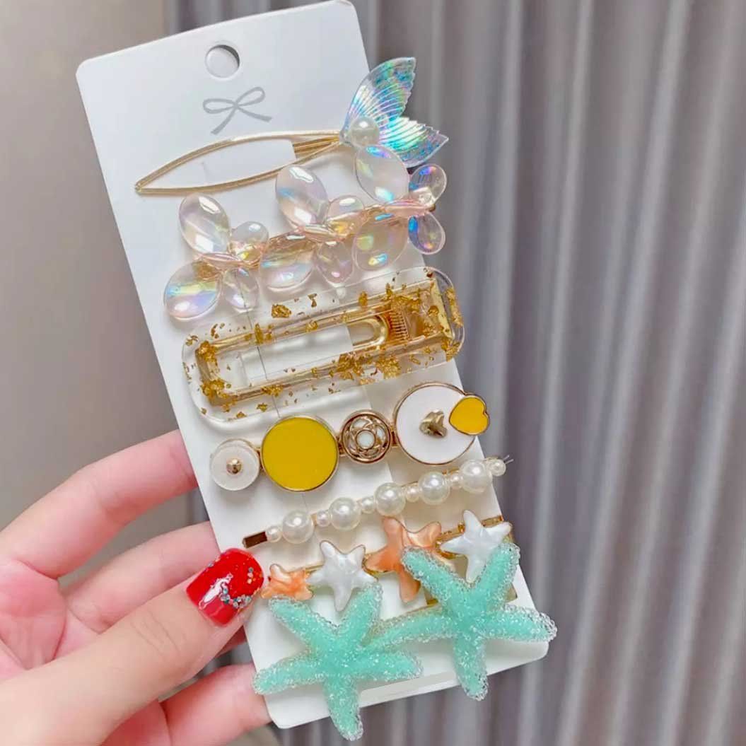 Set Of 7 | Sea Vibe Green Hair Clip Set