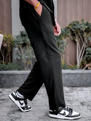 Cord Knit Textured Black Baggy Fit Trackpant-S / Black